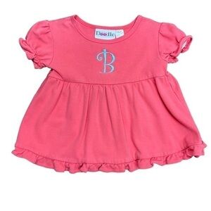 Lolly Wolly Doodle Pink Flowy Top‎ With "B" in Blue Monogram Size 2/3 Toddler